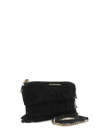 Suede Peyton Fringe Crossbody Bag Black