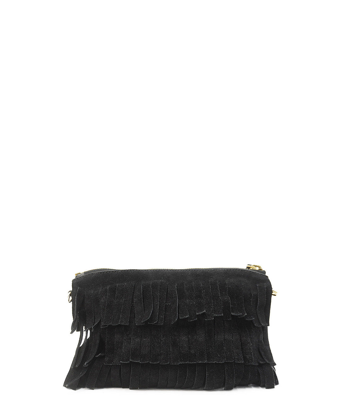 Suede Peyton Fringe Crossbody Bag Black
