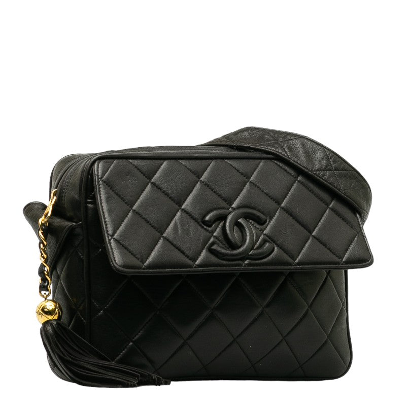 Chanel Matrases Cocomark Tassel loping Shoulder Bag Black Leather  CHANEL