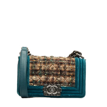 CHANEL Chanel Shoulder Bag Canvas/Sweater/Leather Green Beaches Ladies and Gentlemen