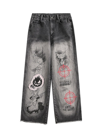 Makersluxe High Street Hip-hop Fun Print Jeans