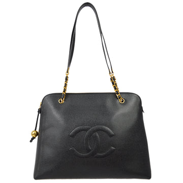 Chanel 1994-1996 Black Caviar Chain Shoulder Tote Bag
