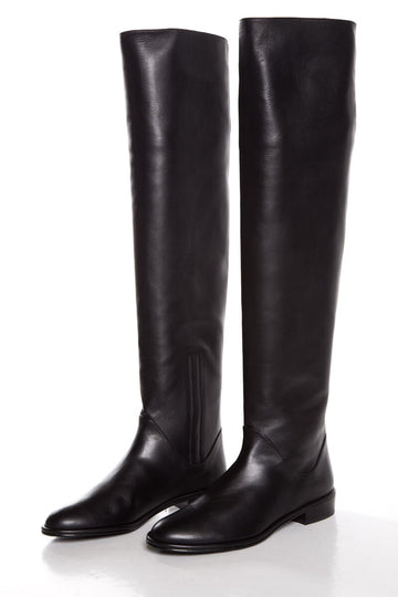 Stuart Weitzman Black Nappa Leather Round Toe Boots SZ 7