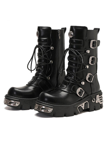 Makersluxe Metal Punk Style Workwear Platform Boots - 2199