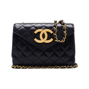 CHANEL Vintage Materasse V Flap Chain Shoulder Bag Lambskin Black