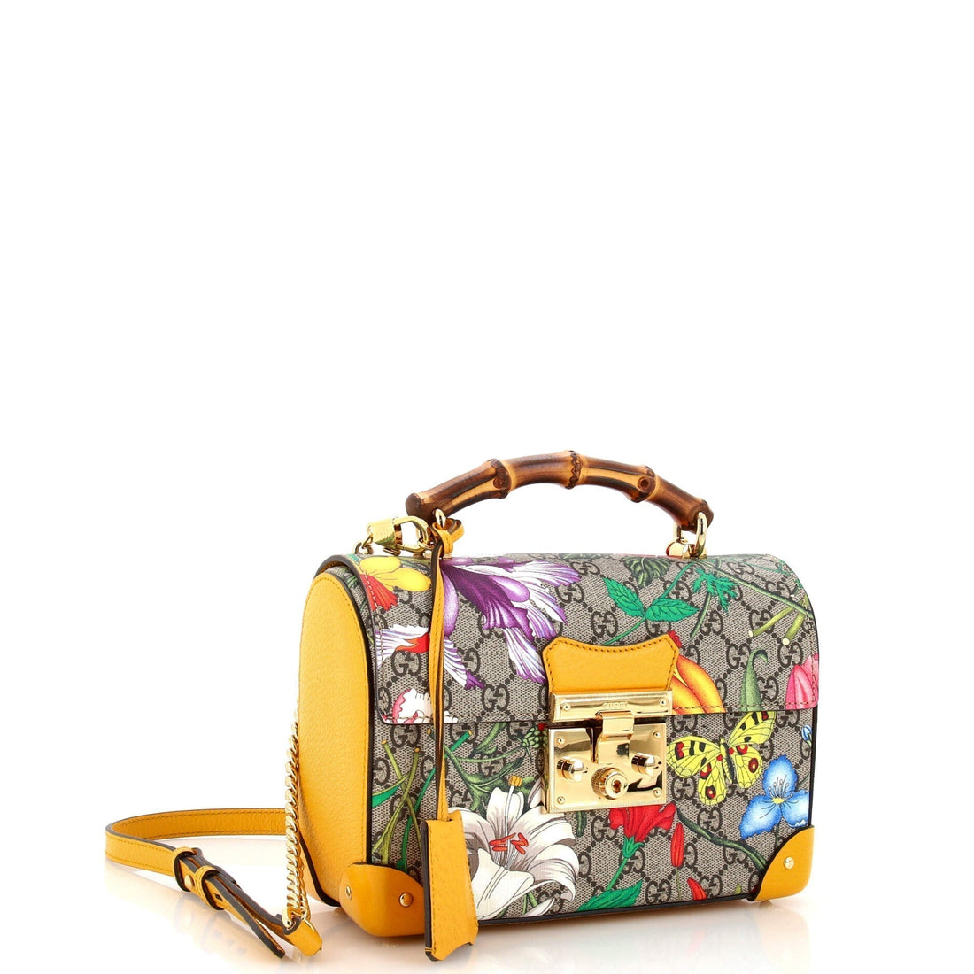 Padlock Bamboo Shoulder Bag Flora GG Coated Canvas Small