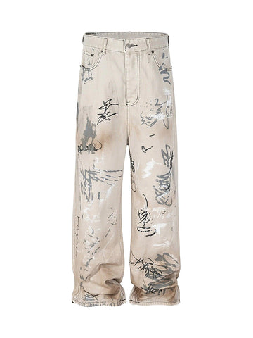 Makersluxe Hand-painted Graffiti Baggy Jeans - 1885