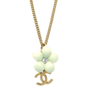 Chanel Flower Pendant Necklace Rhinestone Gold 05A