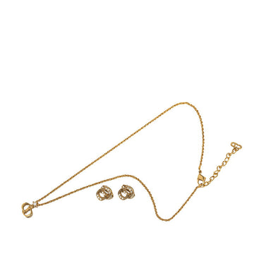 Dior logo line stone necklace earrings set g makeup ladies Dior