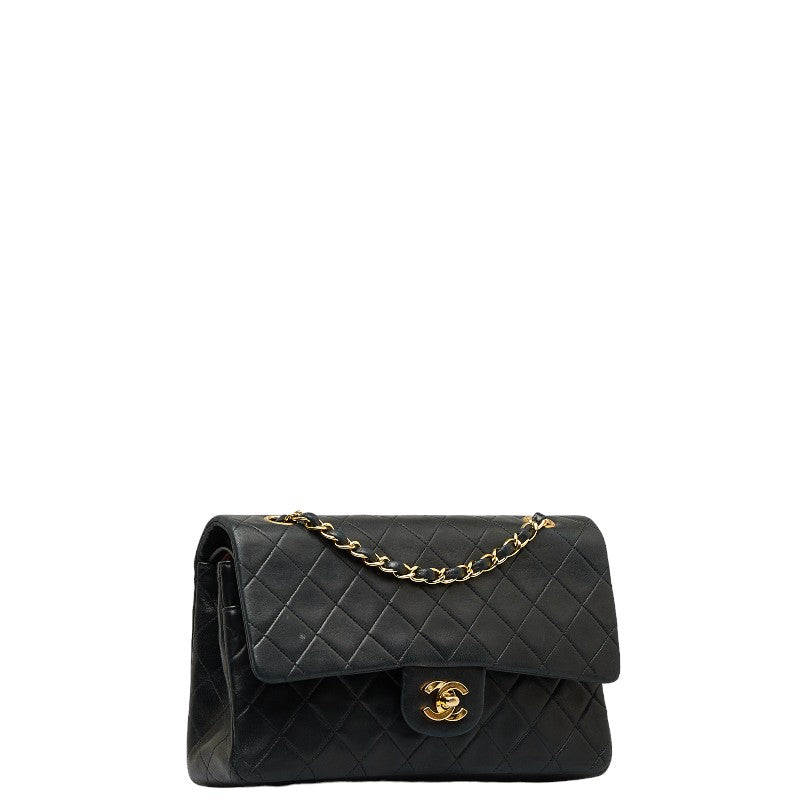 Chanel Mattress 25 Double Flat Chain Shoulder Bag Black Leather  Chanel
