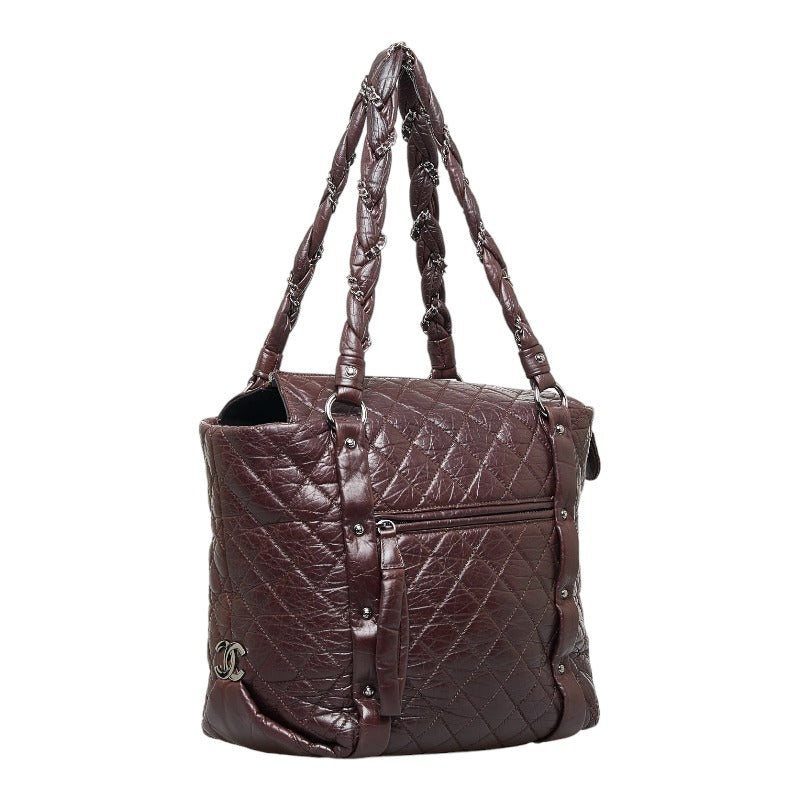Chanel Cocomark  Line Chain Shoulder Bag s Bag Brown Silver Leather Ladies CHANEL