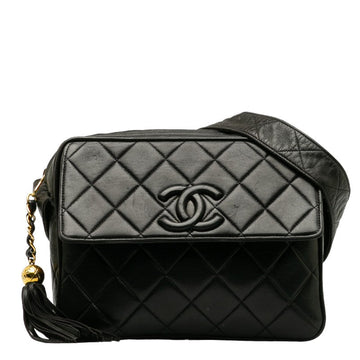 CHANEL Vintage Tassel Flap Shoulder Bag in Lambskin Black
