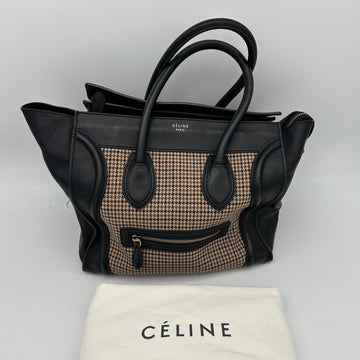 Celine Luggage Black Tweed Handbag Medium