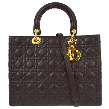 Christian Dior 2000 Brown Lambskin Lady Dior Bag Large
