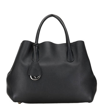 Dior Logo Charm Opening Bar Handbag Tote Bag Black Leather  Dior