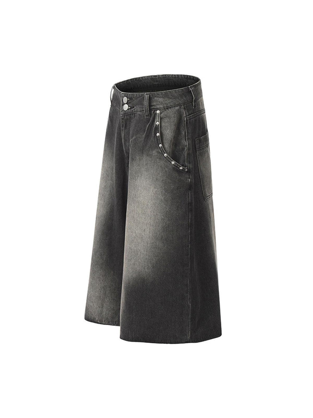 Makersluxe Vintage Washed Gradient Rivet Denim Jorts