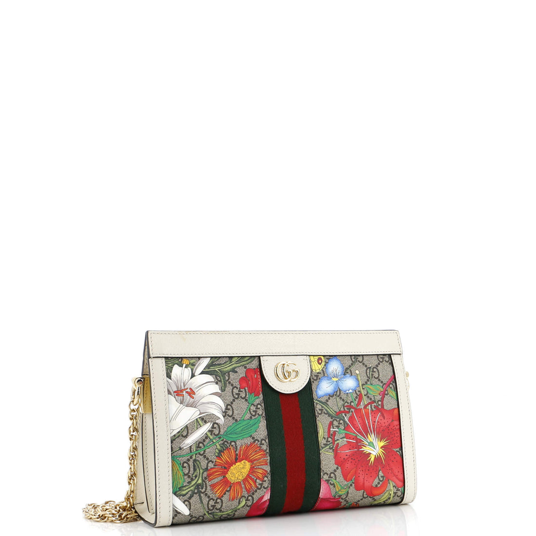 Ophidia Chain Shoulder Bag Flora GG Coated Canvas Small