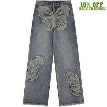 Makersluxe® Women Wash Jeans Butterfly Patch