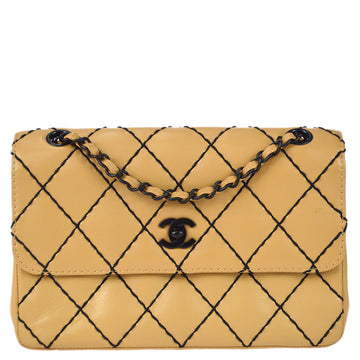 Chanel Black Calfskin Wild Stitch Straight Flap Bag