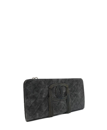 Bronze Metallic Quilted Calfskin Chain CC Wristlet Clutch Black
