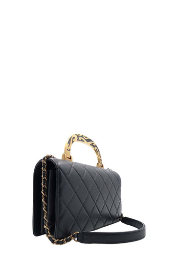 Classic Flap bag with Enamel Top Handle Black