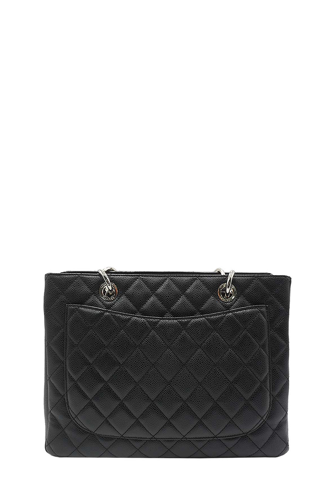 Grand Shopping Tote Caviar with Silver Hardware Black