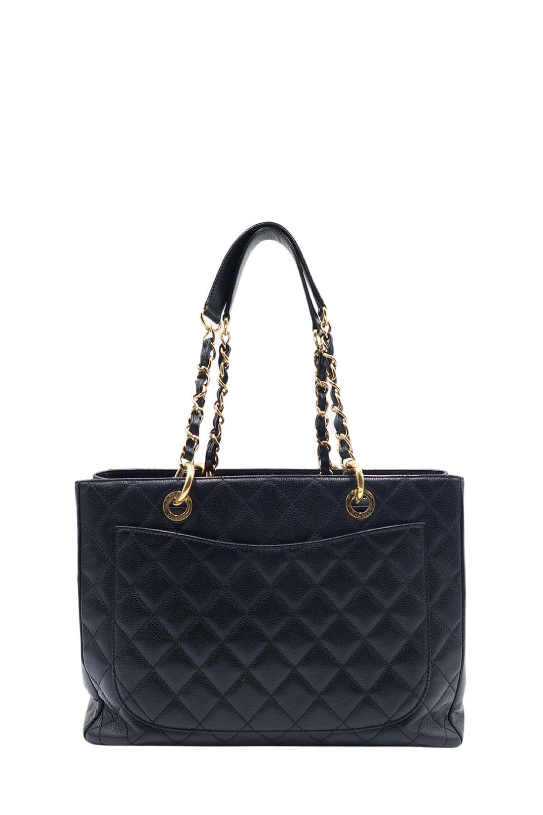 Grand Shopping Tote with Gold Hardware Black
