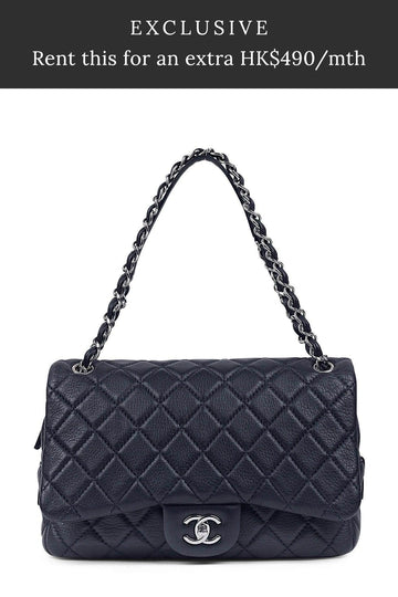 Jumbo Lambskin Easy Flap Navy with Silver Hardware