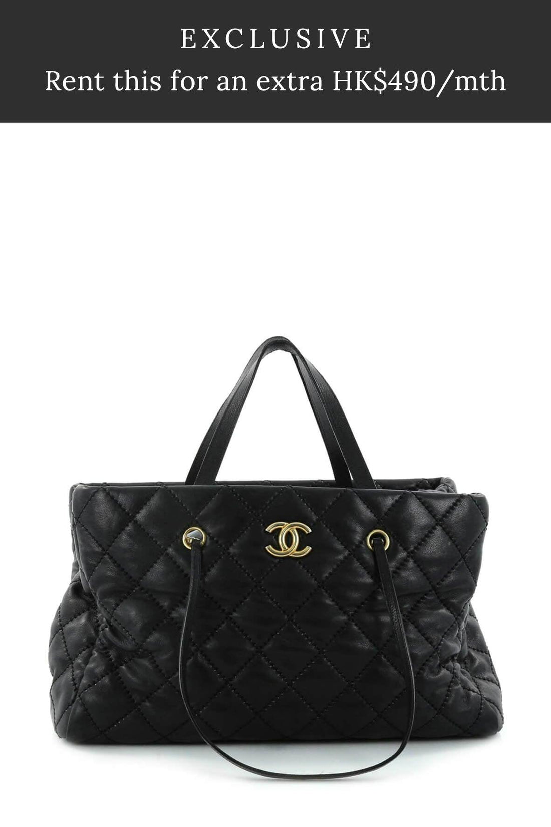 Large Quilted Retro Chain Shopping Tote Black