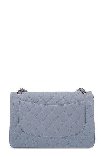 Quilted Caviar Jumbo Classic Flap Bag Ash Blue with Silver Hardware