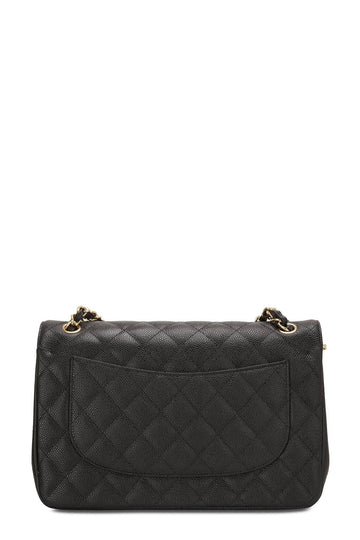 Quilted Caviar Jumbo Classic Flap Bag Black with Gold Hardware