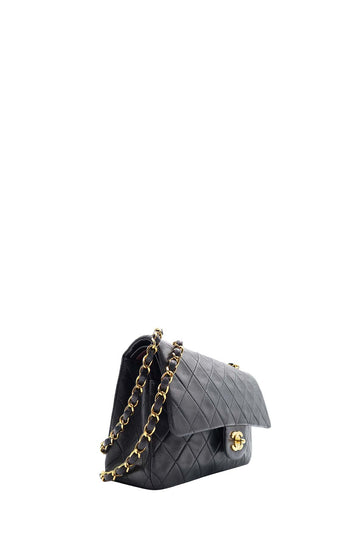 Vintage Quilted Lambskin Classic Medium Flap Bag Black