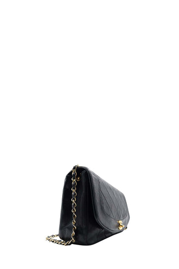 Vintage Quilted Lambskin Medium Diana Flap Bag with Gold Hardware Black
