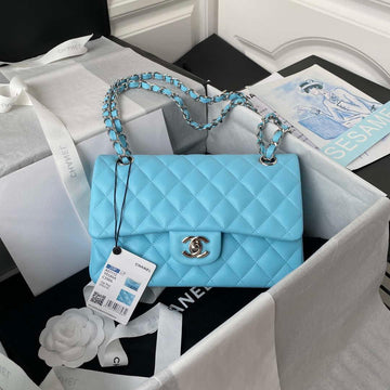 Makersluxe - Classic Flap Handbag Lake Blue Lambskin