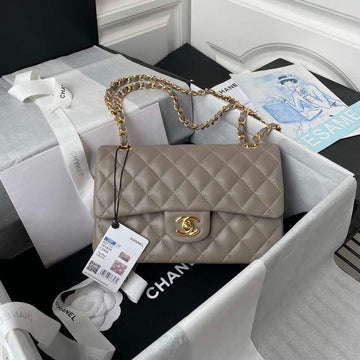 Makersluxe - Classic Flap Handbag Light Gray Lambskin