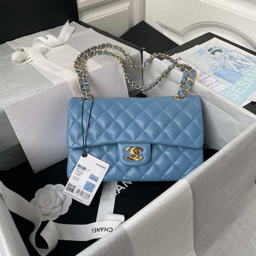 Makersluxe - Classic Flap Handbag Sky Blue Lambskin