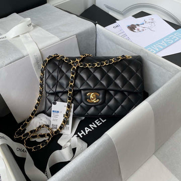 Makersluxe - Classic Flap Handbag Black Lambskin Gold