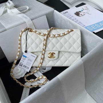 Makersluxe - Classic Flap Handbag Grained shiny Calfskin White Gold