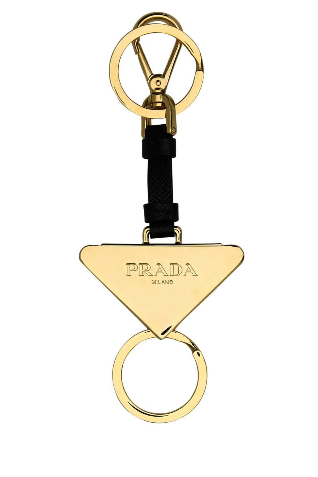 PRADA Mini Metal and Leather Key Ring