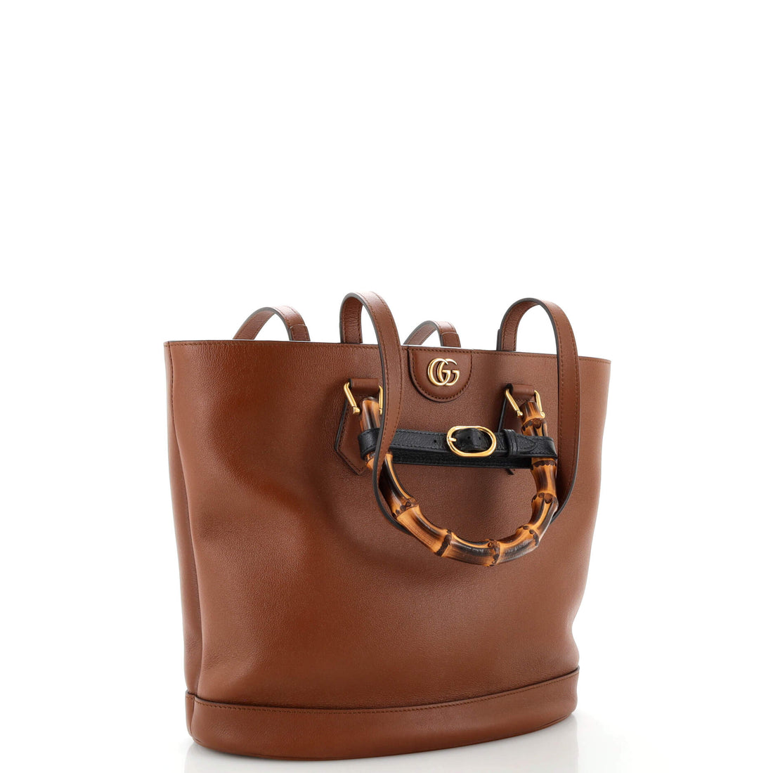 Diana Bamboo Handle Round Tote Leather Medium