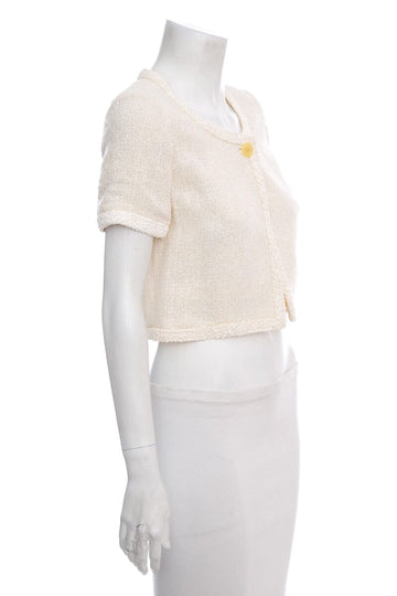 Chanel Cream Woven Short Sleeve Blouse SZ 36 NWT