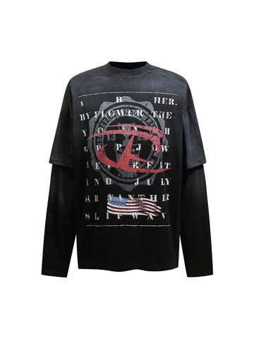 Makersluxe Retro Spray Mock Two-Piece Long Sleeve T-shirt - 2188