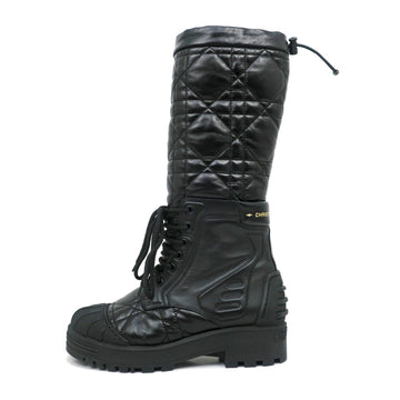Christian Dior Long Boots Lady Size 36 1/2 Black BK Leather Racing