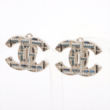 CHANEL Earrings in Tweed Pattern A19B Silver Blue