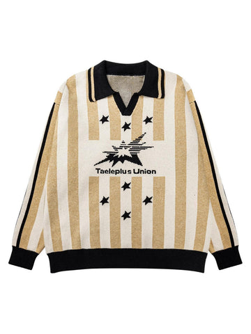 Makersluxe Striped Star Jacquard Knit Sweater
