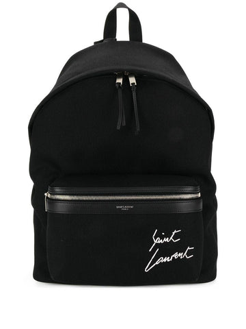 Saint Laurent Men Embroidered City Backpack In Canvas