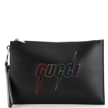 Blade Logo Wristlet Pouch Embroidered Leather