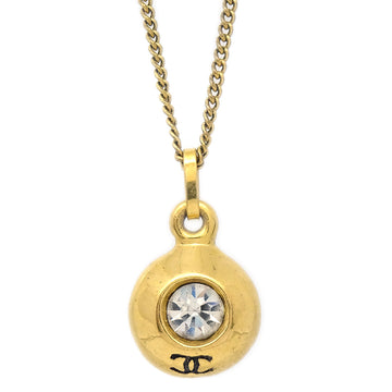 Chanel Chain Pendant Necklace Rhinestone Gold 3642