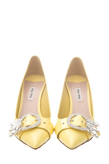 Miu Miu Yellow Patent Pointed Toe Pumps SZ 38.5