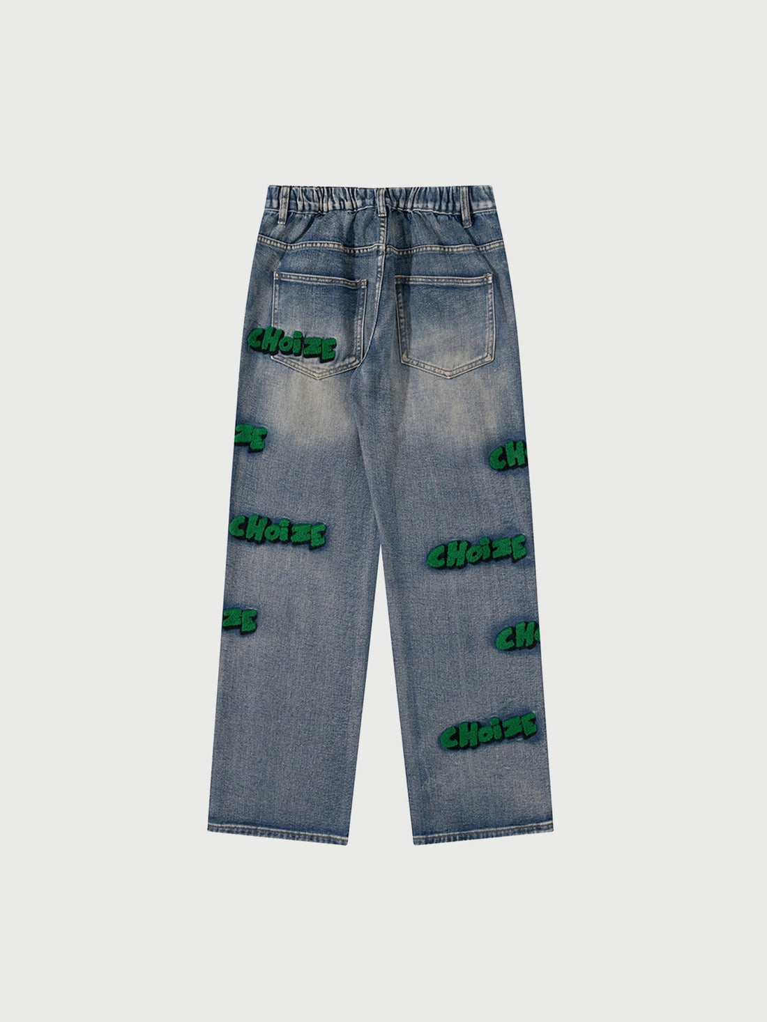 Straight Leg Mid Waist Letter Flocking Jeans